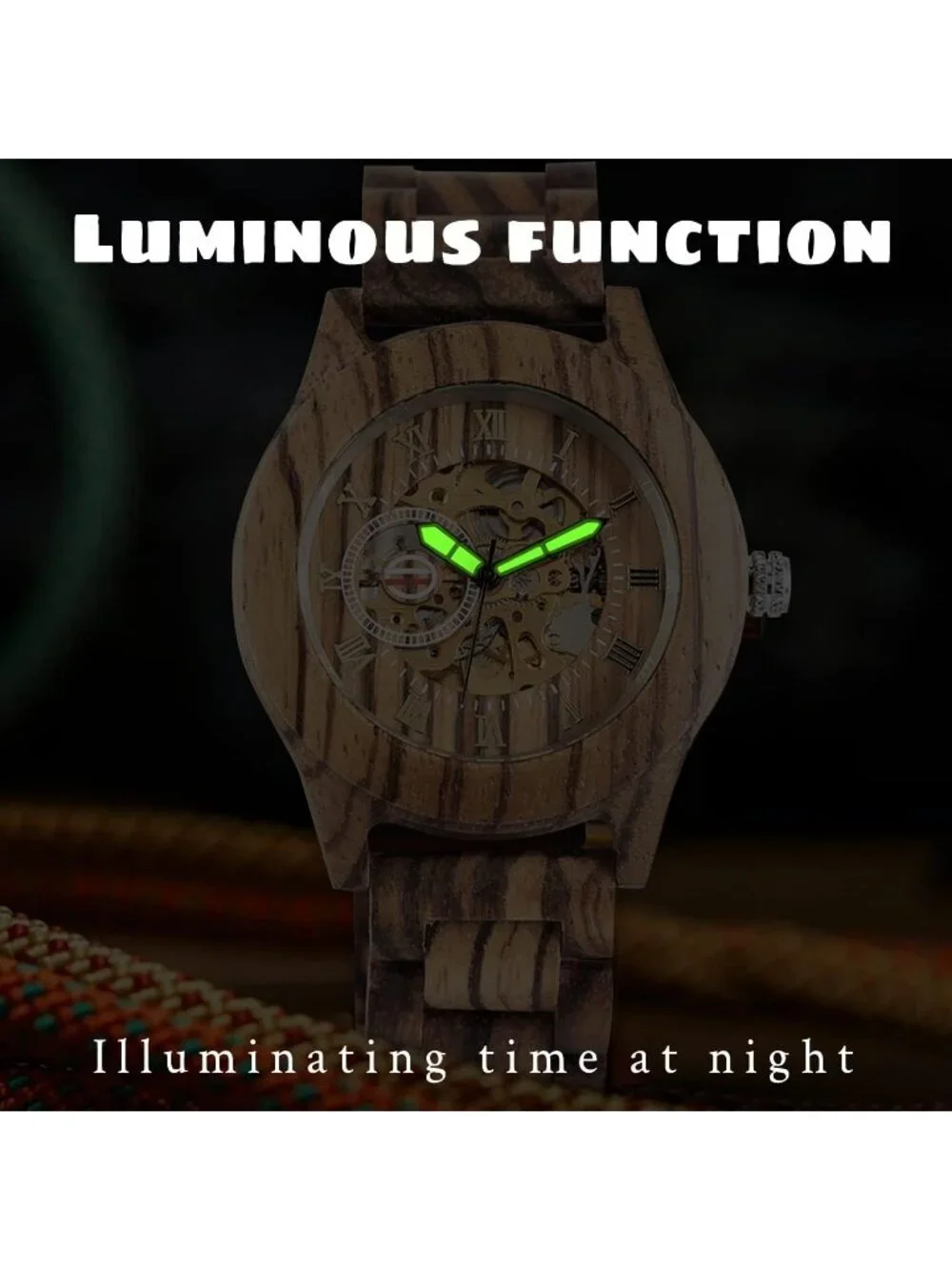 Men's Brown Analog Quartz No Battery Fashion Mechanical Movement Wooden Watch